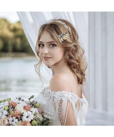 Bride Hair Clips - 2 Pcs Gold & Silver Rhinestone Letter Bobby Pins - Buy Online on SooperMarket.com