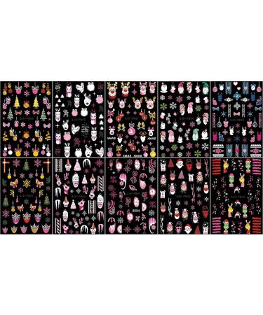 JMEOWIO 10 Sheets Christmas Pink Nail Art Stickers Decals Self-Adhesive Snowflake Winter Holiday Cute Elk Nail Supplies Nail Art Design Decoration Accessories - Buy Online on SooperMarket.com