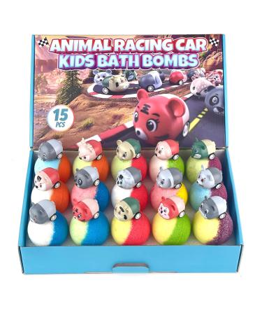 15PCS XL Bath Bombs for Kids with Animal Racing Cars Inside  Gentle & Kid Safe Bubble Bath Fizzies  Birthday Gift for Boys & Girls