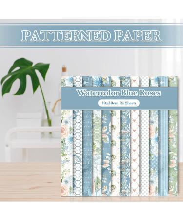 Whaline 24Pcs Blue Floral Pattern Paper 30x30cm - Double-Sided Watercolor Flower Scrapbook Paper for DIY Crafts and Photo Albums - Buy Online on SooperMarket.com