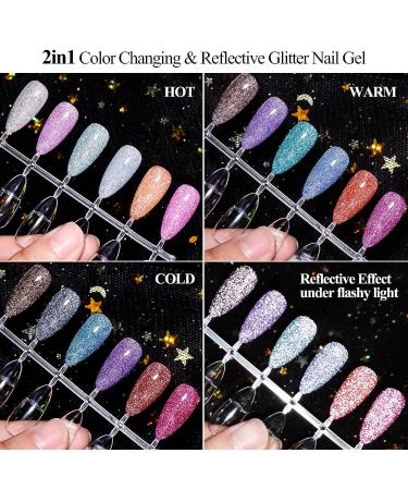 MSRUIOO Color Changing Reflective Gel Nail Polish - Temperature Activated Glitter Polish - Diamond Glitter Silver Pink Purple - Color Changing Gel - Buy Online on SooperMarket.com