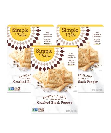 Simple Mills Almond Flour Crackers, Black Cracked Pepper - Gluten Free, Vegan, Healthy Snacks, Plant Based, 4.25 Ounce (Pack of 3) Cracked Black Pepper 4.25 Ounce (Pack of 3)