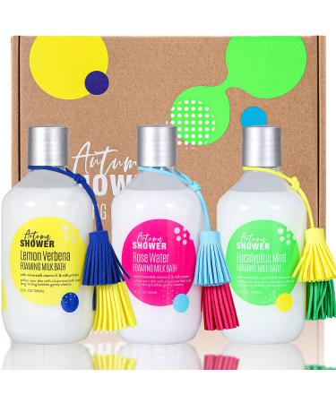 Autumn Shower Foaming Milk Bath Set with Epsom Salt & Essential Oils - 3 Pack, 39 fl oz - Rose Water, Lemon Verbena, Eucalyptus Mint - Bubble Bath for Men and Women - Buy Online on SooperMarket.com