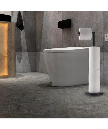 LAYUKI Free Standing Toilet Paper Holder in Matte Black Stainless Steel - Rustproof Bathroom Tissue Roll Stand - Buy Online on SooperMarket.com