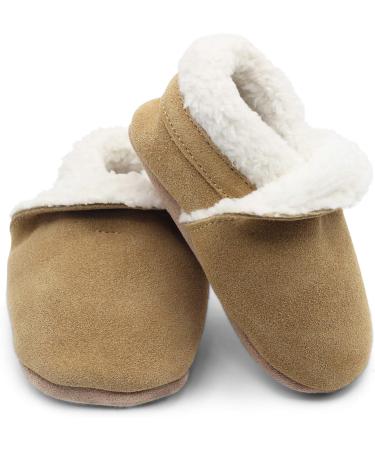 Dotty Fish Suede Baby Slippers | Warm Fleece Lined Infant Toddler Shoes | Non-Slip Soft Sole for Boys Girls | Tan, 0-6 Months to 5-6 Years - Buy Online on SooperMarket.com