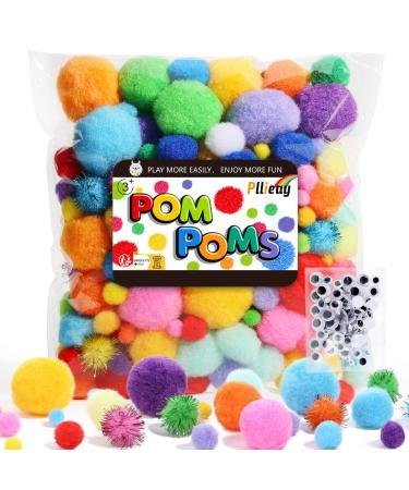 Pllieay  510 Pcs  360 Pieces Assorted Size Pom Poms + 150PCS Self-Adhesive Wiggly Eyes for Puff Balls Kids' Art  Craft Projects  Christmas Decoration