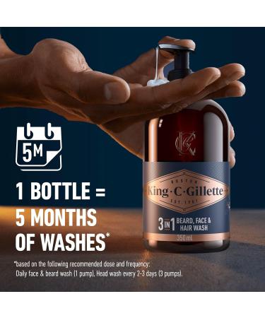 King C. Gillette Beard Shampoo & Face Wash - 350ml | Coconut Water, Argan Oil & Avocado Oil - Buy Online on SooperMarket.com