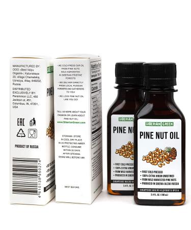 2 Pack Siberian Pine Nut Oil - 100% Natural Extra Virgin Cold Pressed, 2x100ml | Unrefined Raw No-GMO Vegan | Healthy Diet Food Grade (2 Bottles) - Buy Online on SooperMarket.com
