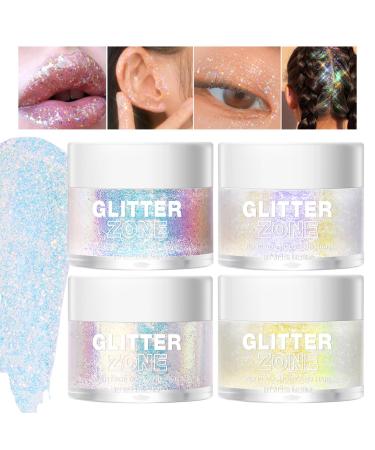 4pcs Body Gel Glitter Set 4 Colors Holographic Chunky Glitter Liquid Golden Sparkling Pink Neon Violet Blue Glitter Cosmetic for Body Face Hair Nails