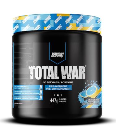 REDCON1 Total War Pre Workout Powder Blue Lemonade - Beta Alanine + Citrulline Malate Vegan & Keto Friendly Preworkout for Men & Women with 250mg of Caffeine - Fast Acting HMB (30 Servings) - Buy Online on SooperMarket.com