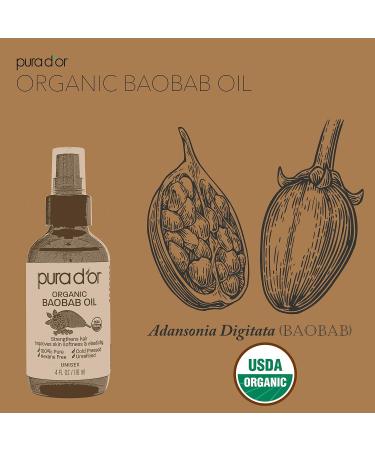 PURA D'OR Organic Baobab Oil 4 Oz - 100% Pure USDA Certified Moisturizer - Cold Pressed Unrefined & Hexane-Free Carrier Oil for DIY Skin Care - Buy Online on SooperMarket.com