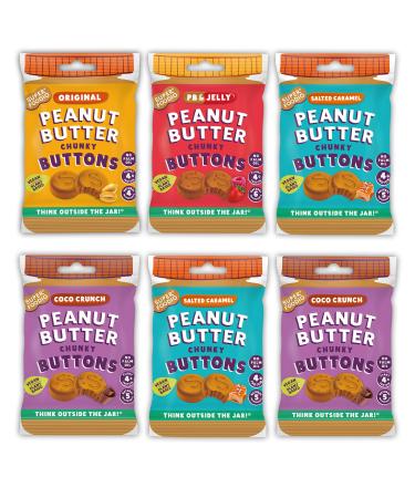 SUPERFOODIO Peanut Butter Buttons | Variety Mix | Vegan & Low Carb Snacks| All-Natural | Protein | No Refined Sugar (20g x6 Packs) Variety Pack of 6