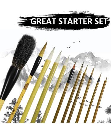 11 Pcs Chinese Calligraphy Brushes Set with Bamboo Holder - Japanese Style Sumi Painting Brushes for Kanji Art - Buy Online on SooperMarket.com
