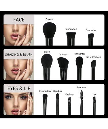 Wild Universe 12Pcs Professional Makeup Brush Set - Synthetic Kabuki Brushes for Foundation, Contour, Blush, and More | Black Meteorite Series - Buy Online on SooperMarket.com