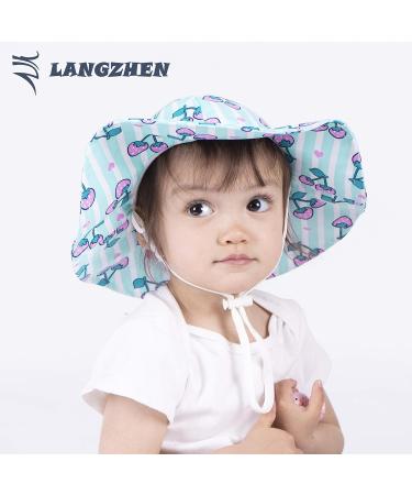 LANGZHEN Beach Sun Protection Hat for Baby Girls | Adjustable Wide Brim Toddler Kids Play Hat | Cherries Design | 1-2 Years - Buy Online on SooperMarket.com