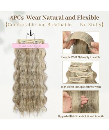KooKaStyle 20 Inch Ash Brown mix Platinum Blonde Hair Extensions - 4PCS Clip in Long Beach Wavy Double Weft Thick Natural Hairpieces for Women - Full Head Coverage - Buy Online on SooperMarket.com