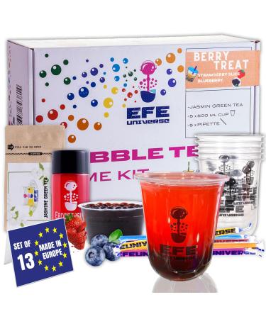 Nordic Schiller Bubble Tea Heimset berry vibes 100% vegetarian and gluten-free boba set blueberry popping boba pearls strawberry syrup and jasmine green tea