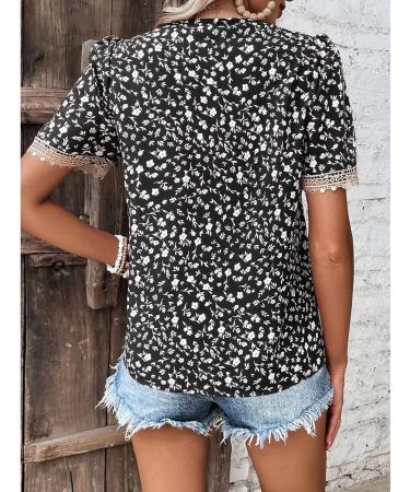 Naroote Womens Blouse Easy Matching Womens T Shirt Casual Lace Stitching Casual V-Neck for Beach XX-Large Black - Buy Online on SooperMarket.com