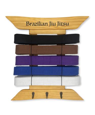 Brazilian Jiu Jitsu Belt Display | BJJ Belt Rack for 5 Belts Plus Medals Hanger | from White to Black Belt | Martial Arts Belt Holder Case | Gifts for Jiu Jitsu Practitioners | OSS