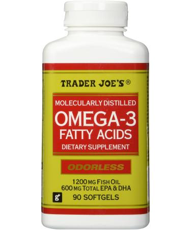 Trader Joe's Omega-3 Fatty Acids 1200mg Fish Oil, 90softgels, Odorless, 90 count 90 Count (Pack of 1)