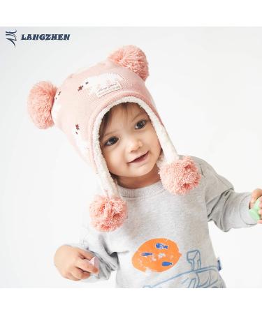 LANGZHEN Polar Bear Pink Winter Hat for Baby Boys Girls 6-12 Months | Earflap Knit Warm Cap with Fleece Lining - Buy Online on SooperMarket.com