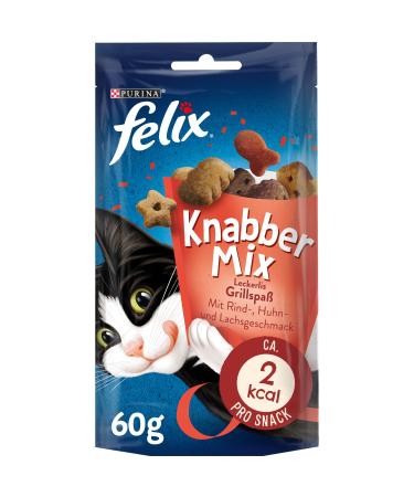 FELIX KnabberMix Grillspaß cat snack crunchy treats with 3 flavours pack of 8 (8 x 60g)