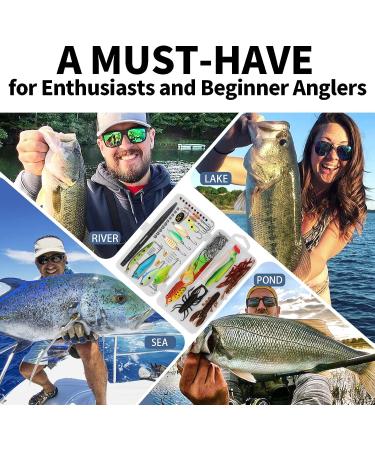 TRUSCEND 94Pcs Fishing Lures Kit - Minnow, Crankbait, Popper, Frog, Worm, Grub, Spoon, Spinner Bait - Includes Hooks, Sinker, Swivel Leader - Fishing Accessories for Economical Fishing - Buy Online on SooperMarket.com