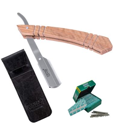 Ponik's classic razor set men transport bag razor set with 100 derby changing blades high-quality stainless steel barber knife for a precise beard-shave brown