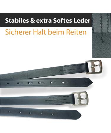 High-Quality Black Leather Horse Delini Stirrup Straps for English Saddles - 130cm to 160cm Length (150cm Option) - Buy Online on SooperMarket.com