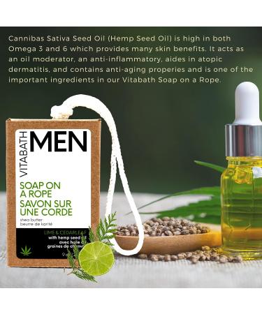 Vitabath Lime & Cedarleaf Soap on a Rope with Hemp Oil & Shea - 9 oz | Hydrating Body Cleanser for Men & Women - Buy Online on SooperMarket.com