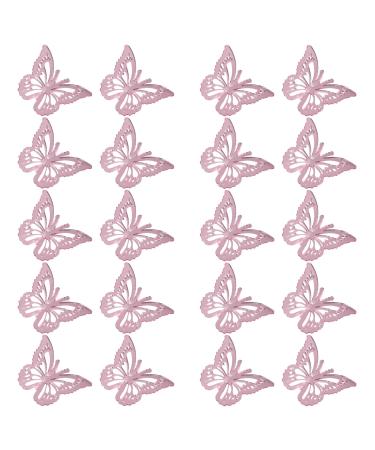 HEVSTIL 20PCS 3D Rose Gold Butterfly Cupcake Toppers Hollow Arts Butterfly Cupcake Toppers Colorful Cake Decoration for Birthday Party Christmas Wedding Anniversary Cake Decor