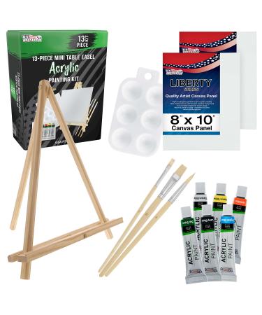 U.S. Art Supply 13-Piece Artist Painting Set with 6 Vivid Acrylic Paint Colors  12 Easel  2 Canvas Panels  3 Brushes  Painting Palette - Fun Children  Kids School  Students  Beginners Starter Art Kit