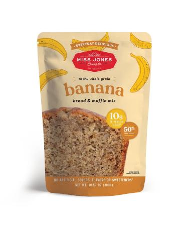Miss Jones Baking Banana Bread & Muffin Mix - Whole Grains, 50% Lower Sugar, Real Banana, Naturally Sweetened Desserts & Treats (Pack of 1)