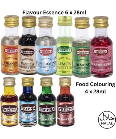Food Flavouring Essence and Food Colour Bundle Containing 6 Preema Food Flavours/Essences and 4 Food Colours (Peppermint Almond Vanilla and More) - Buy Online on SooperMarket.com