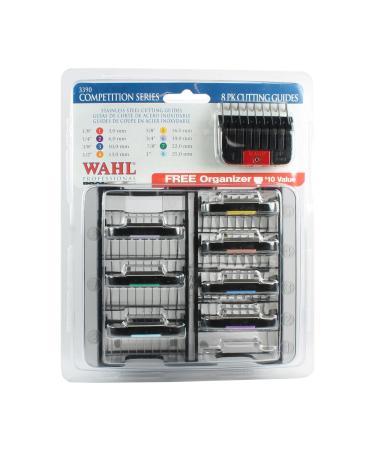 WAHL Stainless Steel Comb Attachments, Combs for Standard Max 45, Durable Plastic Combs, Colour Coded Tabs, Set of 8, Easy Organisation, Clipper Guide Combs, Multi Colour, 8 Count (Pack of 1)