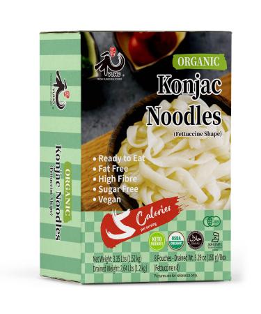 YUHO Organic Shirataki Konjac Pasta 8 Pack Inside, Vegan, Low Calorie Food, Fat Free, Keto Friendly, Zero Carbs, Holiday Gifts, Healthy Diet Pasta 53.61 Oz, 8 fettuccine
