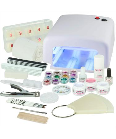 NAILS FACTORY N&BF | UV Gel Nail Studio Starter Set White | Nail Gel Set with Nail Art | UV Lamp and UV Gel Base Set Easy