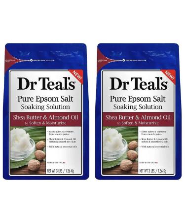 Dr. Teal's Epsom Salt Shea Butter Almond Oil Bath Soaking Solution with Essential Oils - Pack of 2 3 lb Resealable Bags - Soften and Moisturize Your Skin Relieve Stress and Sore Muscles