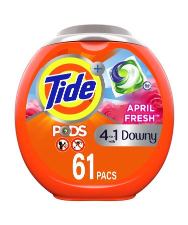 Tide PODS Plus Downy 4 in 1 HE Turbo Laundry Detergent Soap Pods, April Fresh Scent, 61 Count Tub - Packaging May Vary Tide PODS, April Fresh, 61 Count