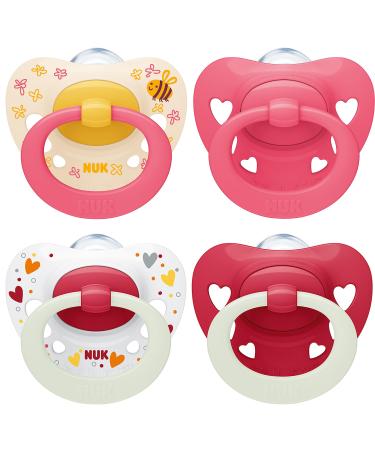 Nuk Signature Day & Night Baby Casing |6-18 months |Calms 95 % of the babies |BPA-free silicone pacifier in heart shape |Lights up in the dark |Heart |4 pieces of pink 6-18m