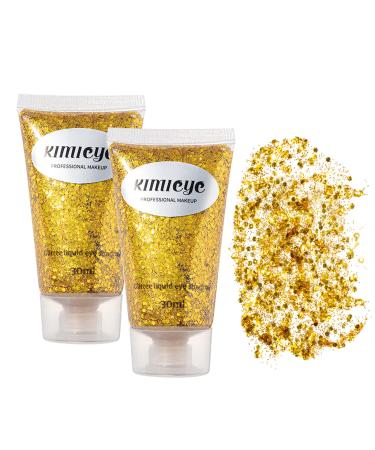 Body Glitter Makeup Set, 2Pcs Mermaid Sequins Face Glitter Gel Makeup for Body, Hair, Face, Nail, Eyeshadow, Long Lasting Waterproof Liquid Glitter Gel Total 10 Colors Available (#3 Gold, 2PCS)