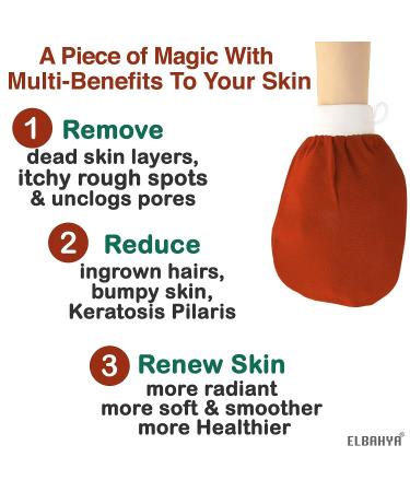 Elbahya Exfoliating Mitt Body Kessa Hammam - 100% Viscose Fiber - Gold Pack - Dead Skin Remover for Keratosis Pilaris - Buy Online on SooperMarket.com