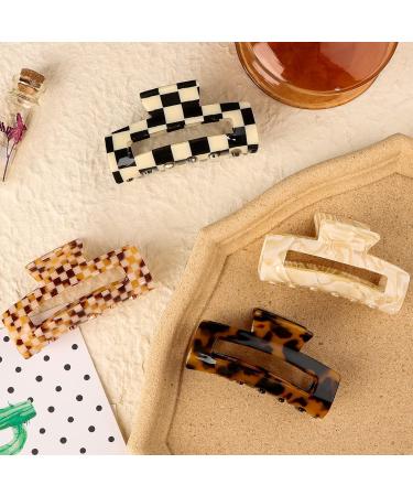 HAYHOI 4PCS Hair Claw Clips Celluloid French Butterfly Jaw Tortoise Shell - Stylish Accessories for Women & Girls - Checkerboard Leopard White - Buy Online on SooperMarket.com