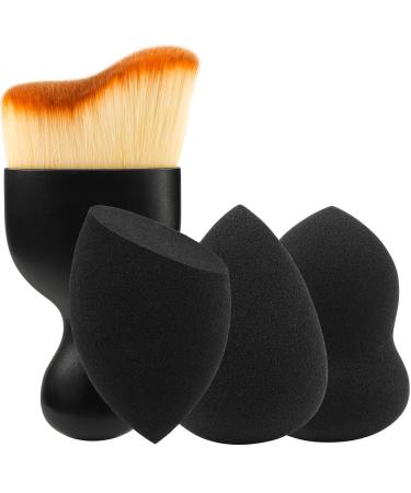 BEAKEY 3+1 Pcs Makeup Blender with Kabuki Contour Brush, Beauty Sponge Blenders with 3 Shapes for Liquid Foundation, Cream and Powder (3 Sponges+ 1 Contour Brush)