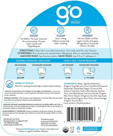 GO by Greenshield Organic Laundry Detergent, 100 oz - USDA Certified Organic, Free & Clear - Buy Online on SooperMarket.com