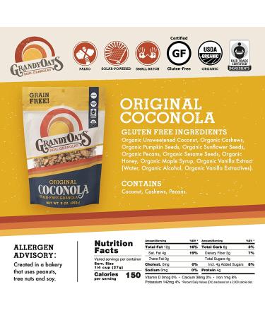 GrandyOats Organic Coconut Granola Variety Pack Coconola - Gluten Free, Paleo Friendly, Grain Free - 9oz Bags, Bulk Pack of 3 - Buy Online on SooperMarket.com