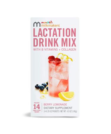 Munchkin Milkmakers Lactation Drink Mix Supplement with B Vitamins/Collagen/Fenugreek & Milk Thistle for Breastfeeding Moms, Berry Lemonade, 14 Count