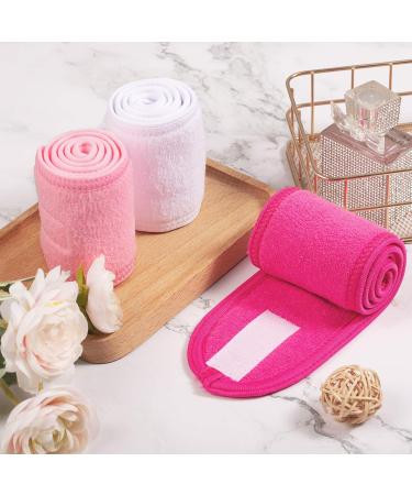 Whaline Spa Facial Headband Make Up Wrap Head Terry Cloth Headband Adjustable Towel Band for Face Washing Shower Facial Cover 3 Pieces (White Pink Rose Red) - Buy Online on SooperMarket.com