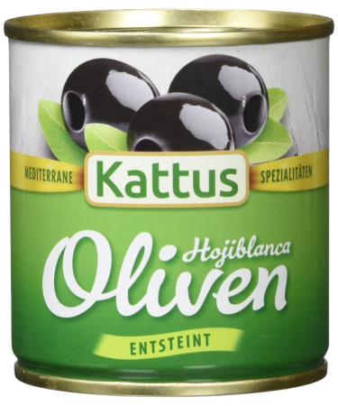 Kattus Spanish black olives pitted pack of 8 (8 x 200 g) 85 g (pack of 8)