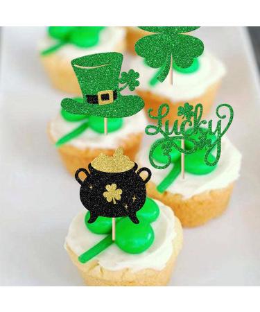 Rsstarxi 24 Pack St.Patrick's Day Cupcake Toppers Glitter Four Leaf Clover Shamrock Lucky Cupcake Picks Green Hat Baby Shower Cake Decorations for Irish St Patrick's Day Party Decorations Design 14 - Buy Online on SooperMarket.com